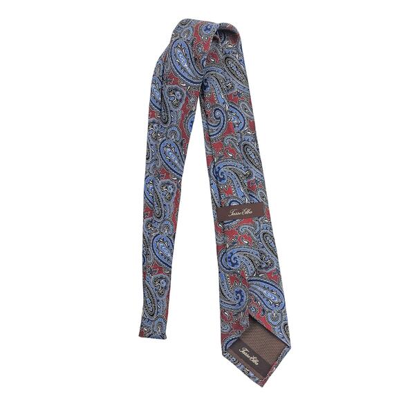 Tasso Elba Men’s Neck Tie 100% Silk Red with Multicolor Paisley Pattern Print - Picture 2 of 7
